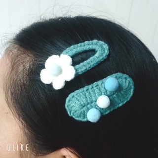 Set 2 kẹp tóc bông hoa nhỏ và pom pom cho nữ và bé gái 5cm |Cặp tóc len xinh xắn |Shop Rô Handmade