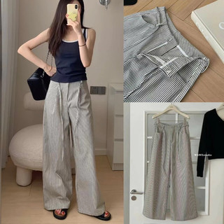 Sẵn quần kaki suông kẻ sọc cột nơ chuẩn đẹp tôn dáng Chất Jane kaki siêu Đẹp Chuẩn phom QCCC có khuy cài trắng