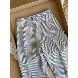 Sẵn quần kaki suông kẻ sọc cột nơ chuẩn đẹp tôn dáng Chất Jane kaki siêu Đẹp Chuẩn phom QCCC có khuy cài trắng