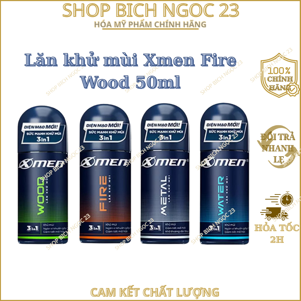 Lăn khử mùi Xmen 50ml Fire Wood Water Metal - 4 mùi hương nam tính kháng khuẩn & lưu hương 48h