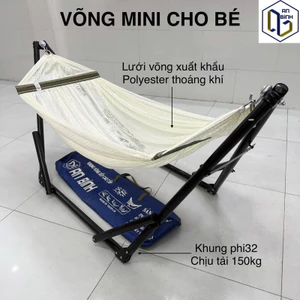 Bộ Võng Xếp Mini Cho Bé, Lưới Võng Xuất Khẩu Hàn Quốc Cỡ Rộng, Khung Phi 32 Sơn Tĩnh Điện Chịu Tải 150Kg