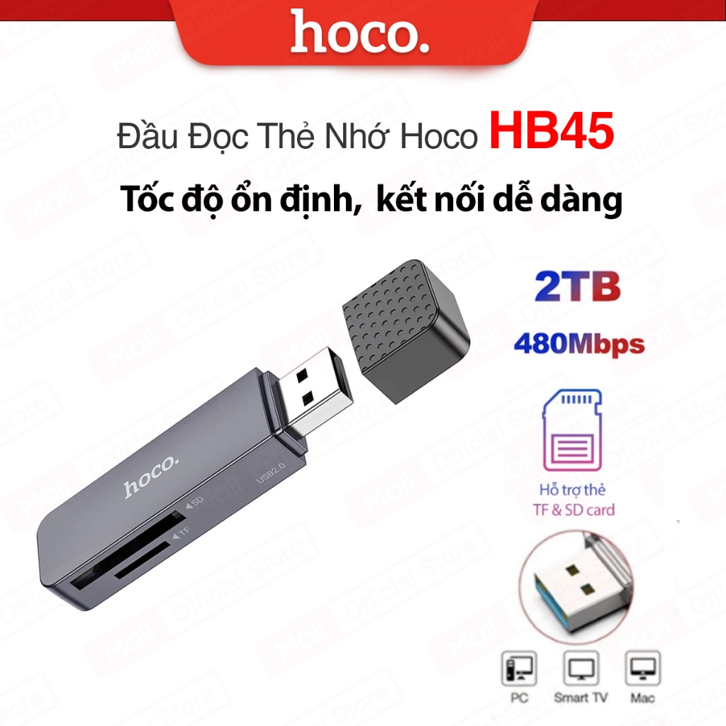 Đầu đọc thẻ nhớ Hoco HB45 - 2IN1 USB to SD/TF hỗ trợ dung lượng thẻ 2TB ...
