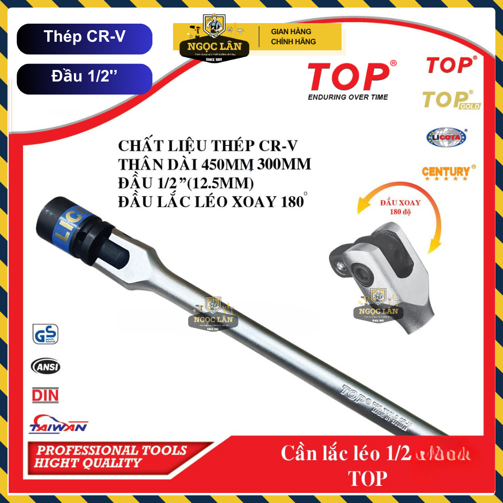 [Chính hãng TOP] Cần siết đầu lắt léo TOP 1/2 inch dài 12" (300mm), 18" (450mm) anh em thợ tin dùng
