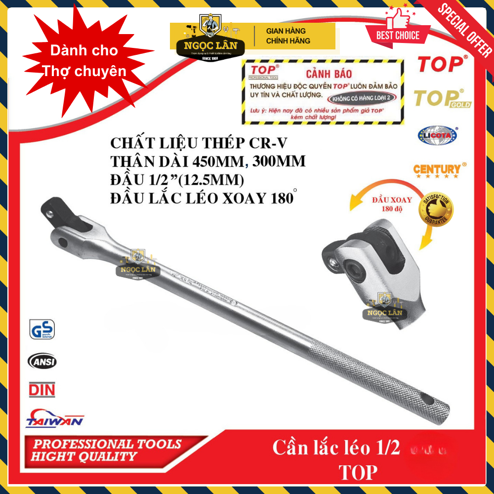 [Chính hãng TOP] Cần siết đầu lắt léo TOP 1/2 inch dài 12" (300mm), 18" (450mm) anh em thợ tin dùng