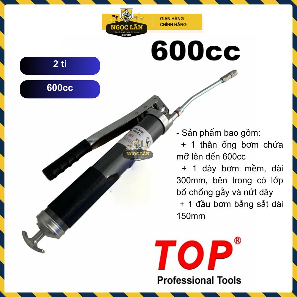 [Chính hãng Top] Dụng cụ bơm mỡ, bơm mỡ tay TOP 600cc (2 ti) hàng Đài Loan cao cấp LU-BM600