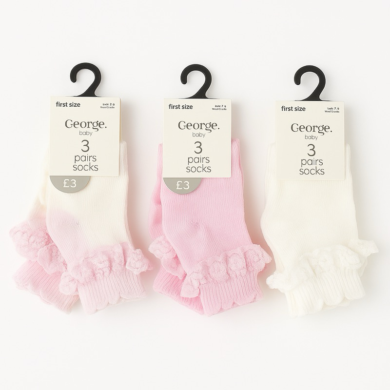 Combo 3 đôi tất sơ sinh bé gái G.eogre xuất dư xịn 0–6m, tất trẻ em mềm mại, thoáng khí