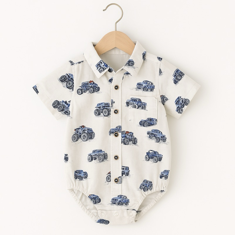 [Sale hàng lỗi] Body sơ mi bé trai sơ sinh C1592 xuất dư – hàng dư xịn mềm mịn, size 2–6kg (0–9M)