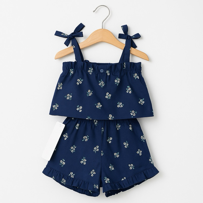 Set Bộ Bé Gái 2 Dây Hoa Nhí Xuất Dư Dễ Thương 0998L Size 6-10T (22-33kg)