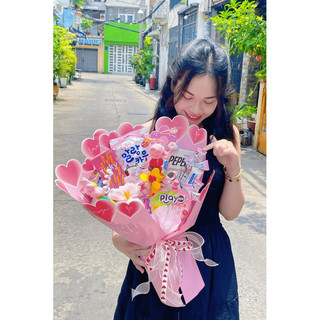 Bó hoa bánh kẹo tặng bạn gái , hoa bánh kẹo cho bé gái , hoa bánh kẹo tặng sinh nhật , bó hoa màu hồng