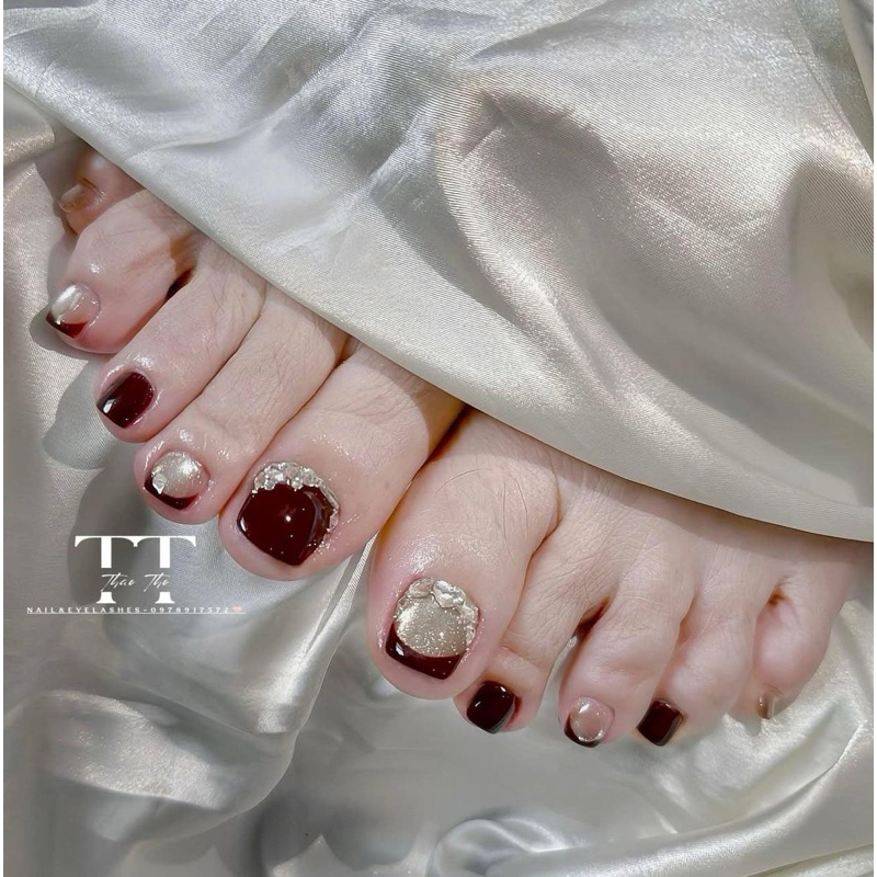 ( hỏa tốc) NAIL BOX CHÂN MẮT MÈO ÁNH VÀNG MIX ĐỎ ĐÍNH ĐÁ