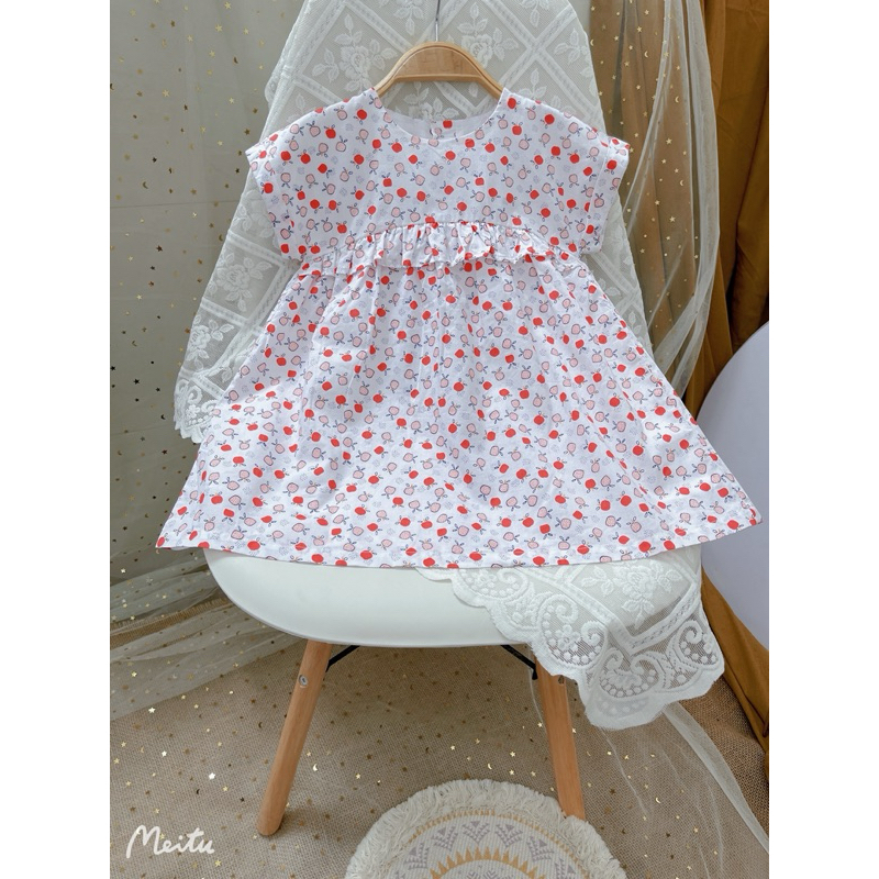 Váy Bé Gái Xuất Dư Xịn C2026 Họa Tiết Táo Bé In Tràn (3M–3Y, 2–14kg) – Đầm Bé Gái Siêu Xinh