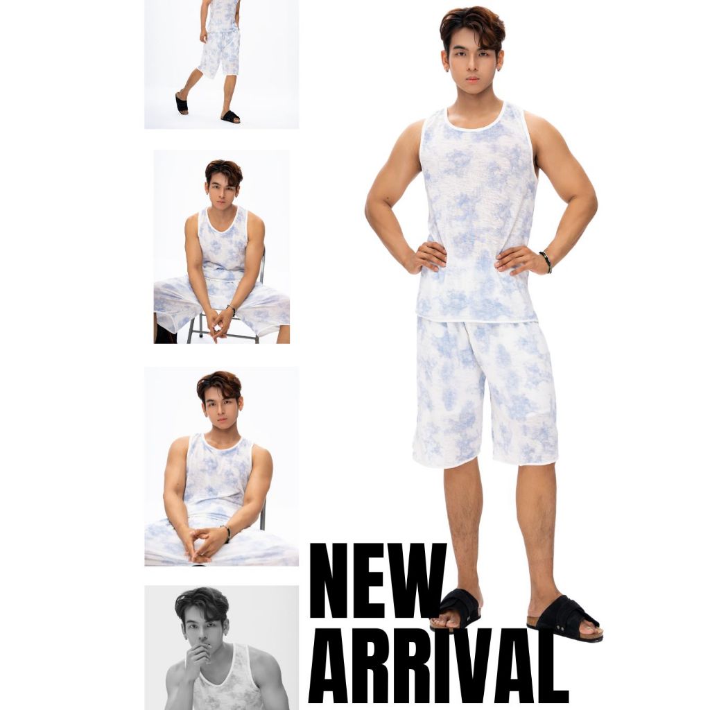 Set đồ nam đi biển - Áo ba lỗ loang màu + quần short lưới Villa Wings
