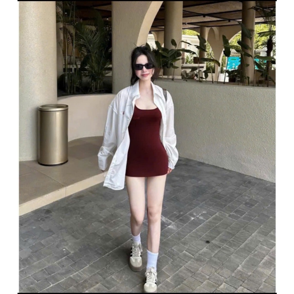 Set Bộ nữ áo sơ mi dài tay thêu chữ mix váy body dáng ngắn chất thun zip mềm mại-XM Huyền Hưng MS151