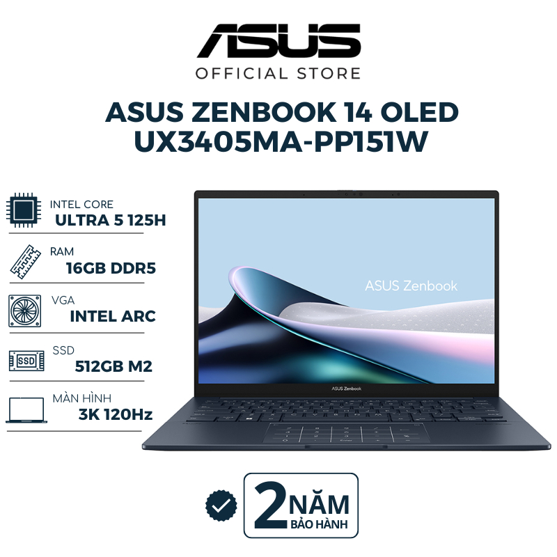 Ảnh Laptop Asus Zenbook 14 OLED UX3405MA-PP151W Ultra 5 125H | 16GB 512GB | Intel Arc 14" 3K 120Hz Win 11 Xanh 2 NĂM BH 1
