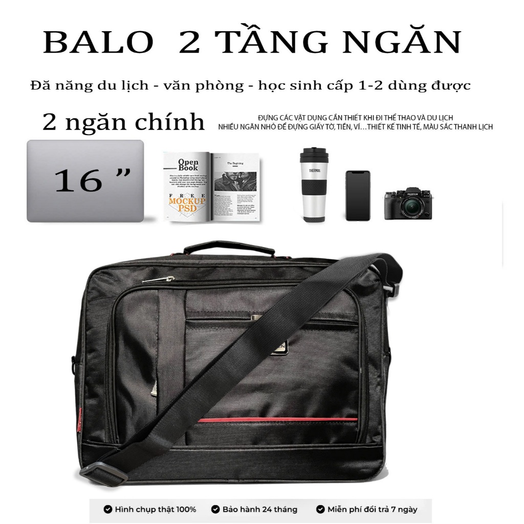 Cặp học sinh đa năng balo đựng laptop 15 inch kẹp dọc viền đôi Shalla H1991