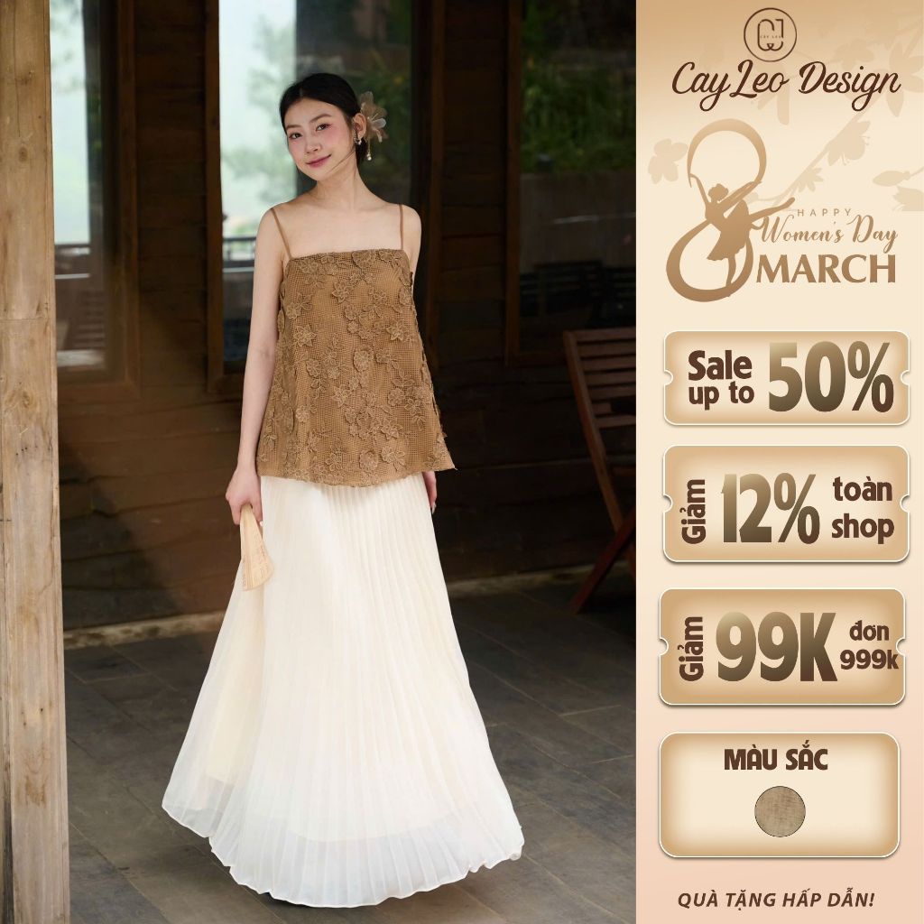 [VHL x LeeGi] Set áo 2 dây ren dệt hoa nổi mix chân váy xoè Đan Hạ điệu ...