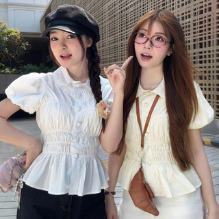 Áo Sơ Mi Cổ Sen Nhún Eo Tay Bồng Mùa Hè Siêu Xinh Dễ Thương Cho Nữ