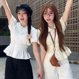 Áo Sơ Mi Cổ Sen Nhún Eo Tay Bồng Mùa Hè Siêu Xinh Dễ Thương Cho Nữ