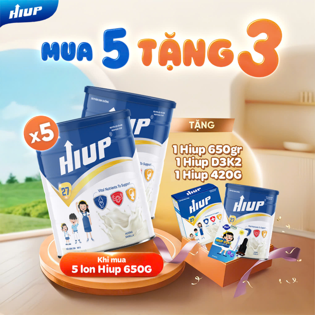 Ảnh Combo mua 5 hộp Hiup tặng 3(1 hiup 650gr, 1 hiup 420gr, 1 d3k2) tăng chiều cao và tăng cân cho trẻ từ 2 đến 15 t 1