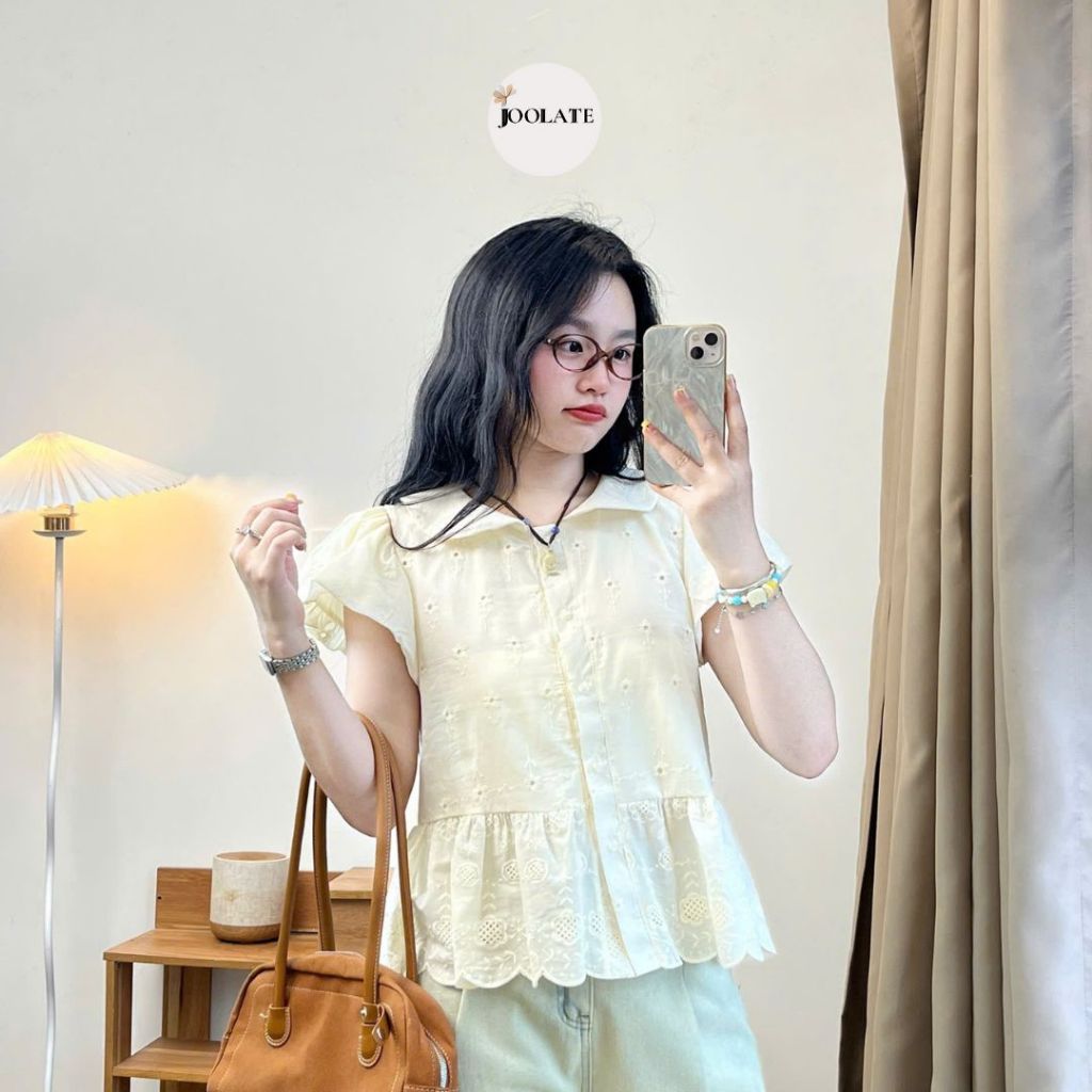 Áo Sơ Mi Babydoll Joolate Chất Thô Boil Cổ Sen Tay Bồng Ulzzang Xinh Xắn