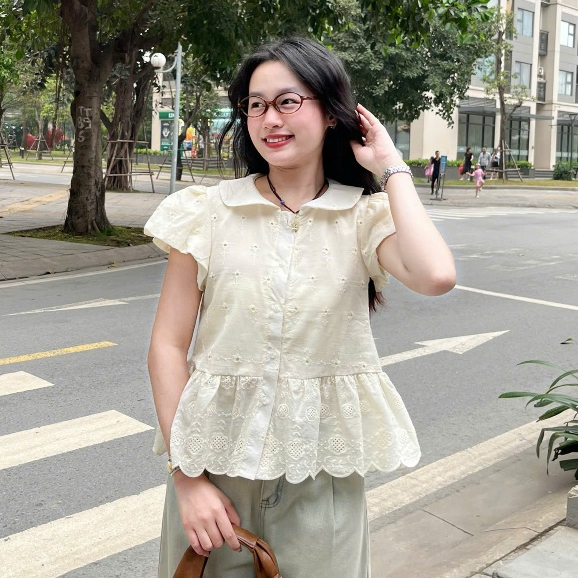Áo Sơ Mi Babydoll Joolate Chất Thô Boil Cổ Sen Tay Bồng Ulzzang Xinh Xắn