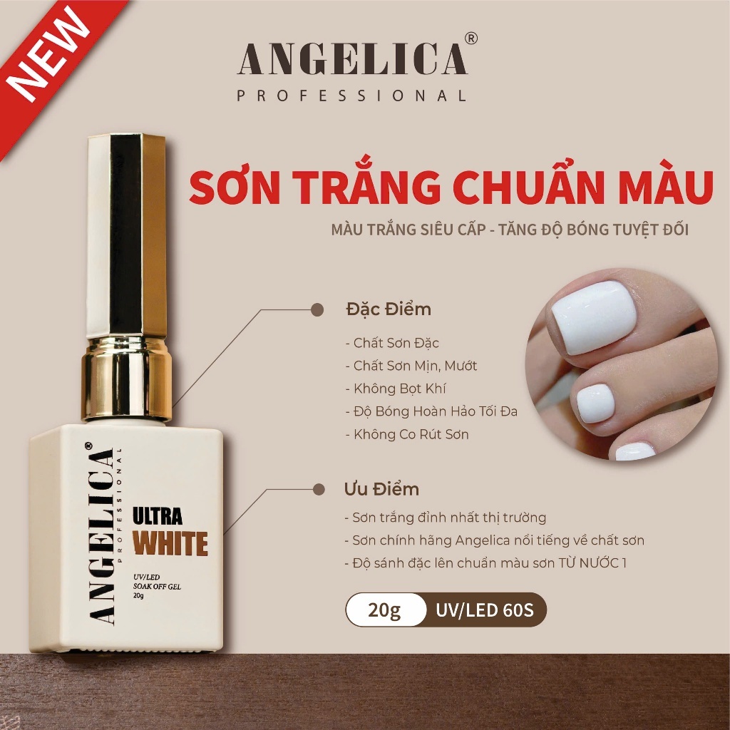 Sơn Trắng Siêu Cấp Chuẩn Màu Cao Cấp Angelica Chai 20g Tăng Độ Bóng Tuyệt Đối ANG-SGT