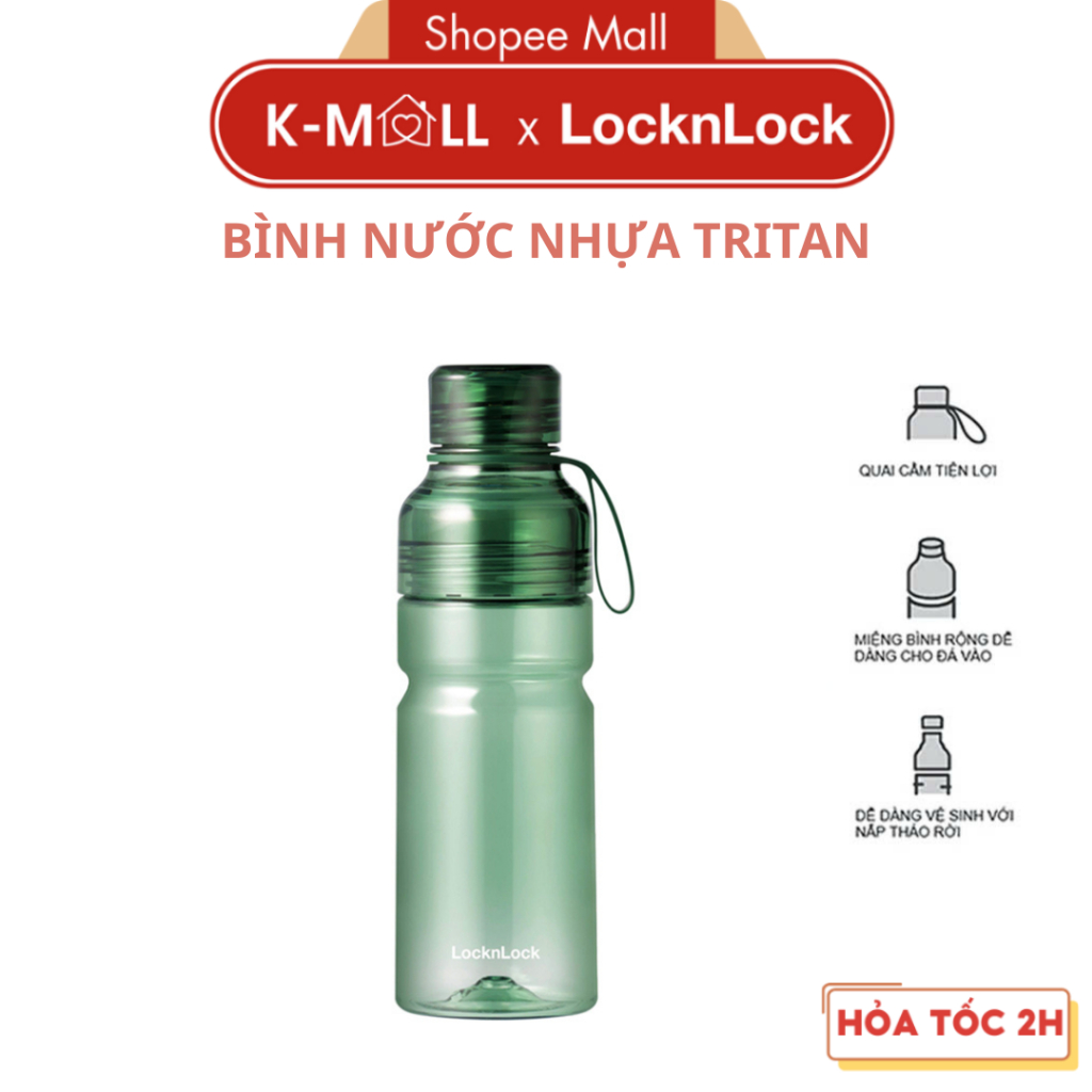 Bình nước nhựa Tritan LocknLock Sport Bottle ABF770 Màu Xanh Lá dung tích 680ml, có quai cầm, chống rỉ nước - K-MALL