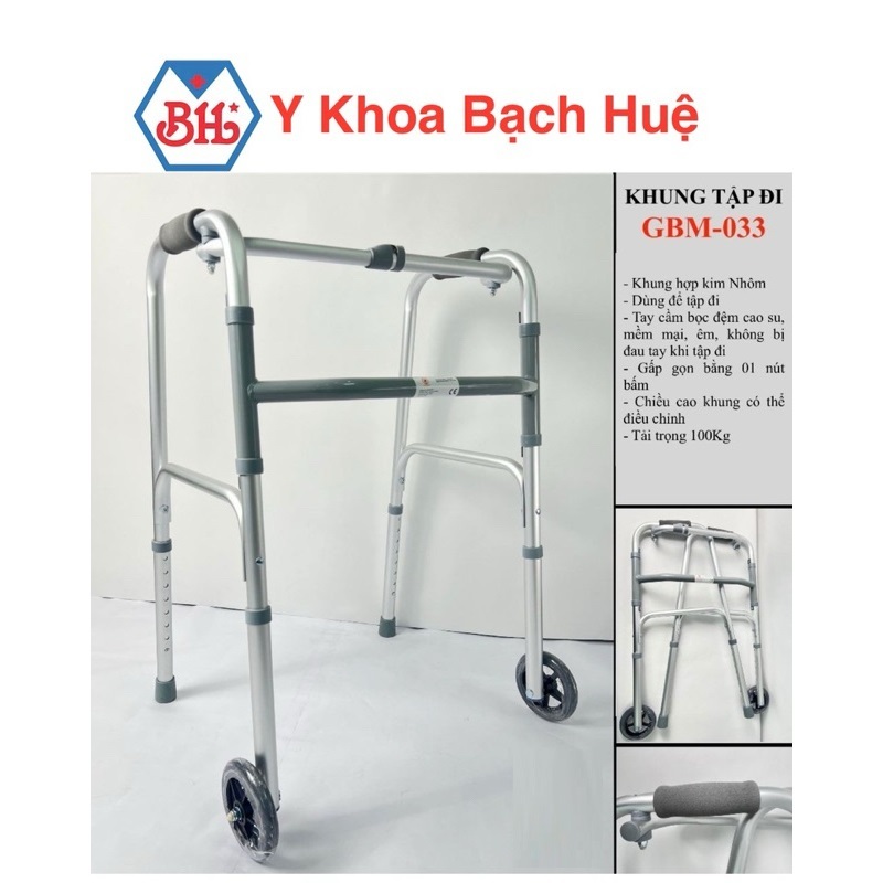 Khung Tập Đi Nhôm Bánh Lớn GBM-033  Cho Người Lớn Tuổi, Chân Yếu.Khung Tập Đi GBM-033 Hỗ Trợ Người Tập đi lại an toàn