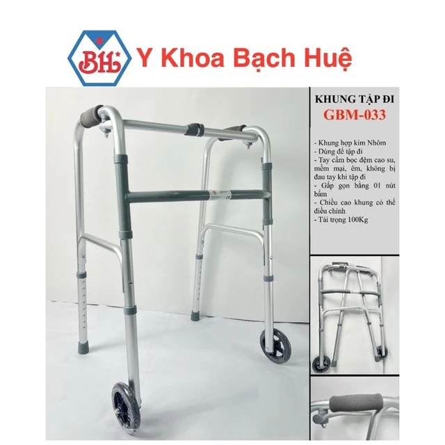 Khung Tập Đi Nhôm Bánh Lớn GBM-033 Cho Người Lớn Tuổi, Chân Yếu.Khung Tập Đi GBM-033 Hỗ Trợ Người Tập đi lại an toàn