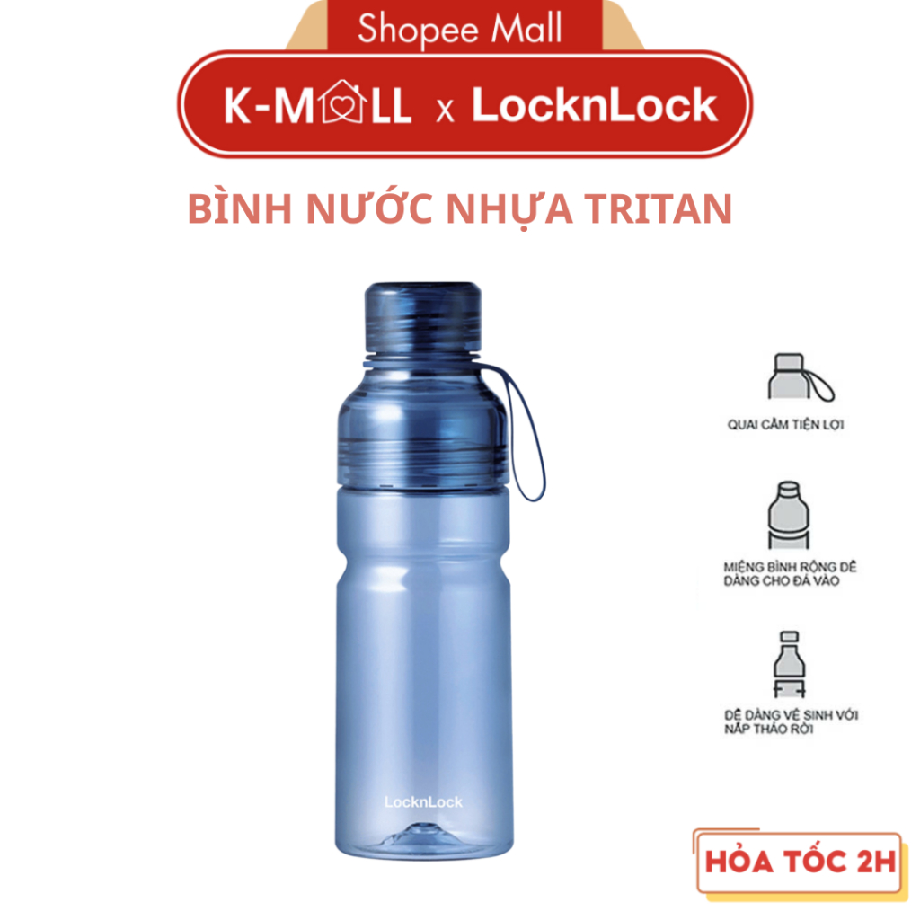 Bình nước nhựa Tritan LocknLock Sport Bottle ABF770 Màu Xanh Dương dung tích 680ml, có quai cầm, chống rỉ nước -K-MALL