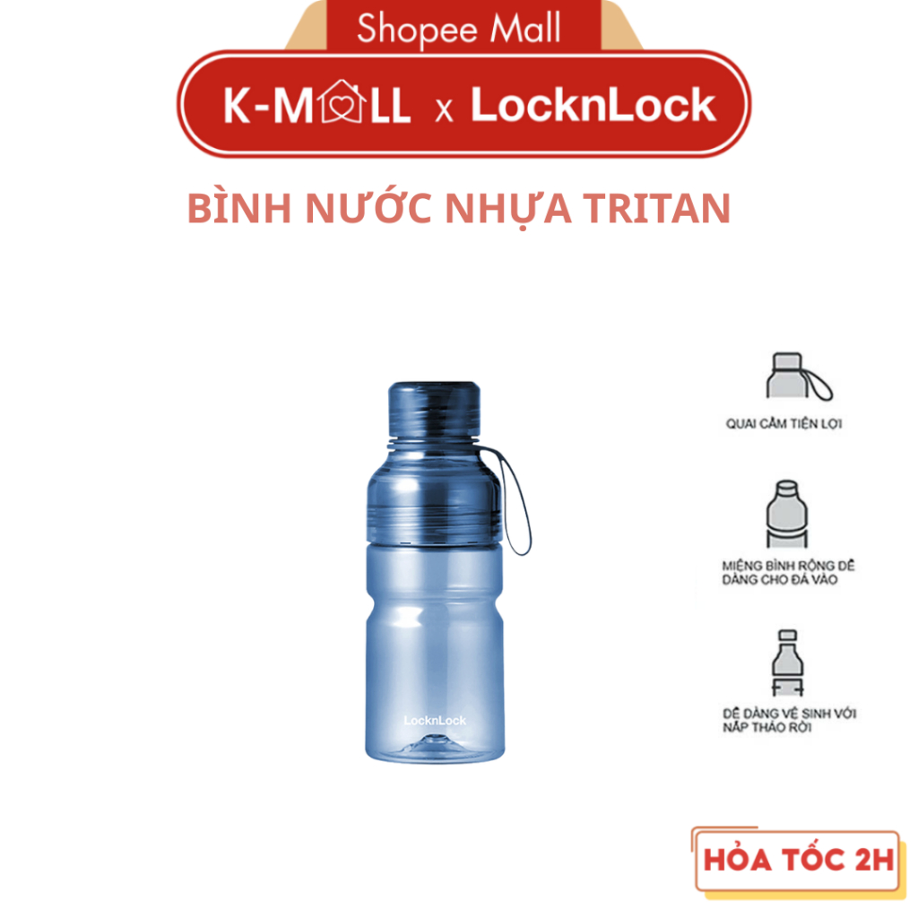 Bình nước nhựa Tritan LocknLock Sport Bottle ABF769 Xanh Dương 520ml tay cầm, chống rỉ nước - K-MALL