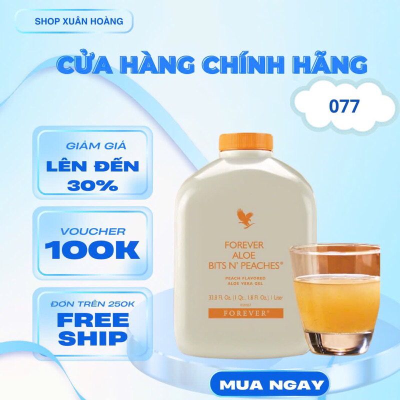 Nước Lô Hội Hương Đào 077Flp. Forever Aloe Bits N’ Peaches. Hỗ Trợ Dinh Dưỡng, Chăm Sóc Sức Khỏe. 1L