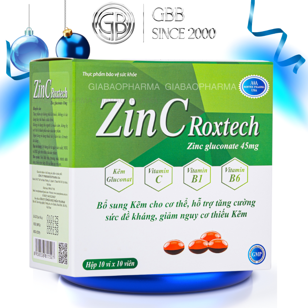 Viên kẽm ZinC Roxtech, vitamin C, B tăng cường sức đề kháng, tăng sức ...