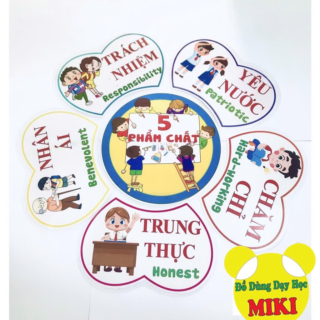 BÔNG HOA 5 PHẨM CHẤT, trang trí lớp (Đồ Dùng Dạy Học Miki)