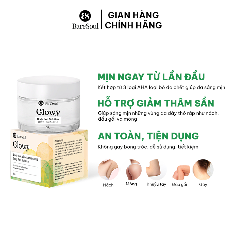 Ảnh Peel da giúp làm sáng, giảm thâm mông, nách, đầu gối, khuỷu tay AHA 25% BareSoul Glowy Body Peel 50g 1