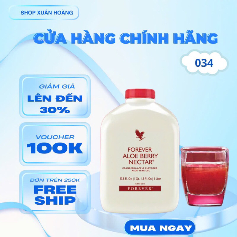 Nước Lô Hội Vị Táo & Việt Quất 034Flp. Forever Aloe Berry Nectar. Hỗ Trợ Sức Khỏe & Hệ Tiêu Hóa 1Lít