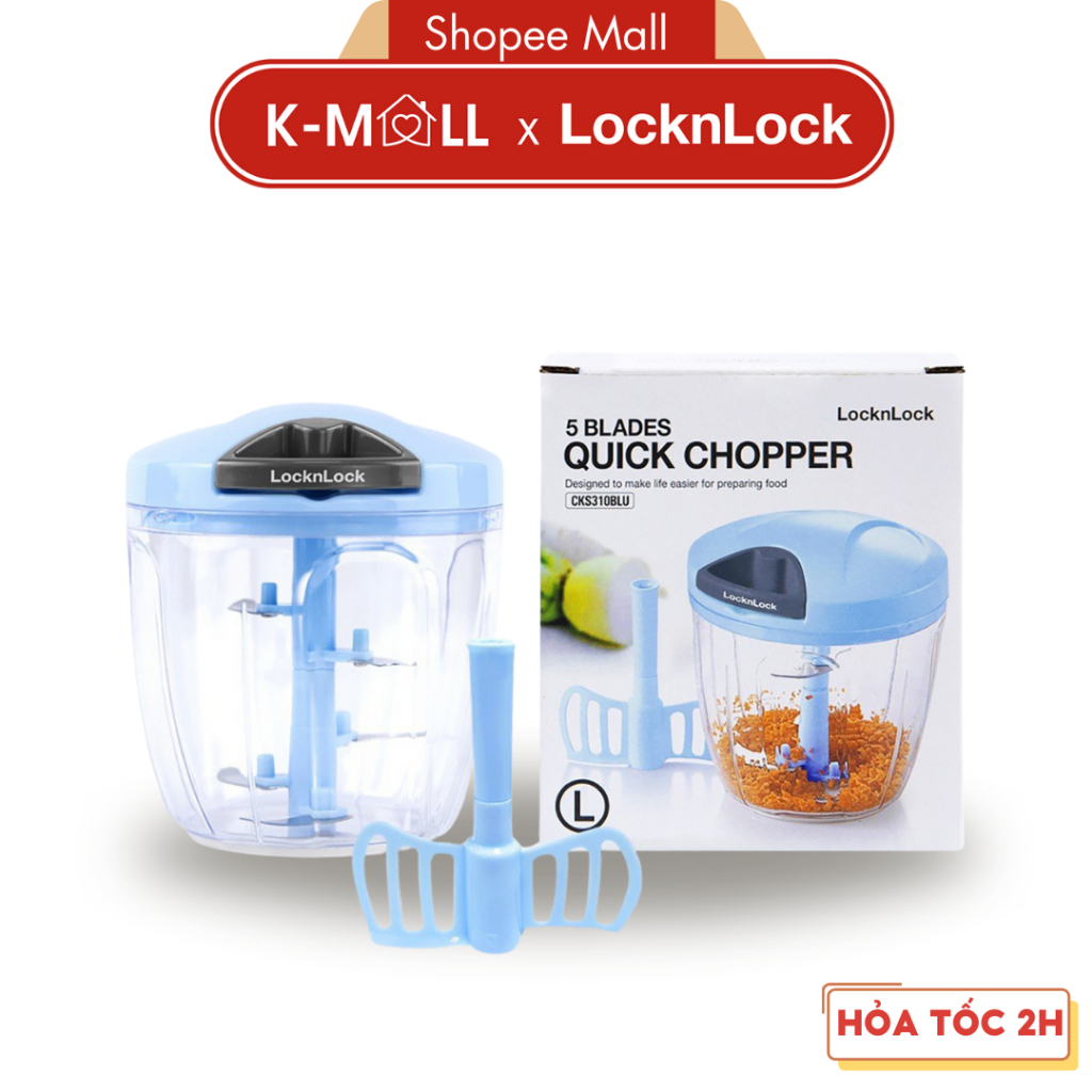 Dụng cụ xay tỏi ớt LocknLock mini CKS310BLU ,lưỡi xay bén, kéo tay đơn giản, dễ vệ sinh - K-MALL