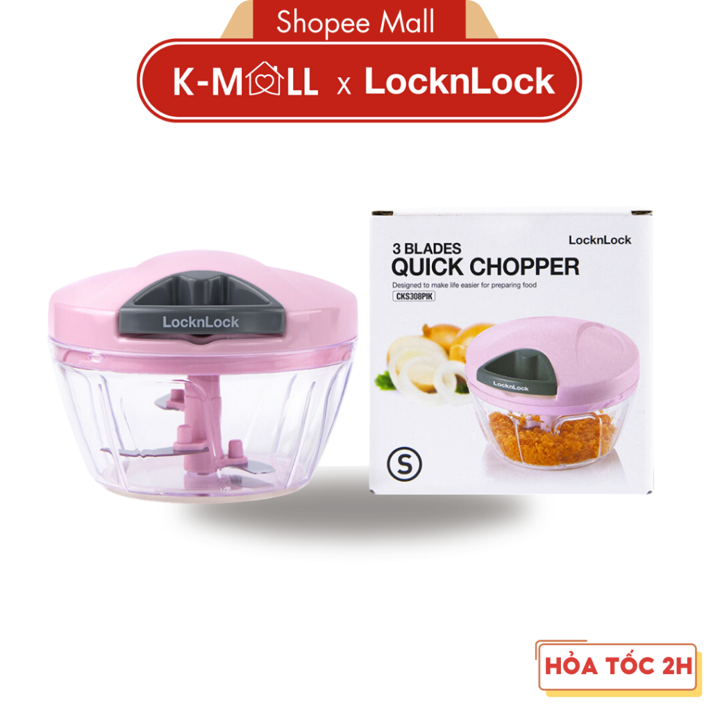 Dụng cụ xay tỏi ớt LocknLock mini CKS308PIK lưỡi xay bén, kéo tay đơn giản, dễ vệ sinh - K-MALL