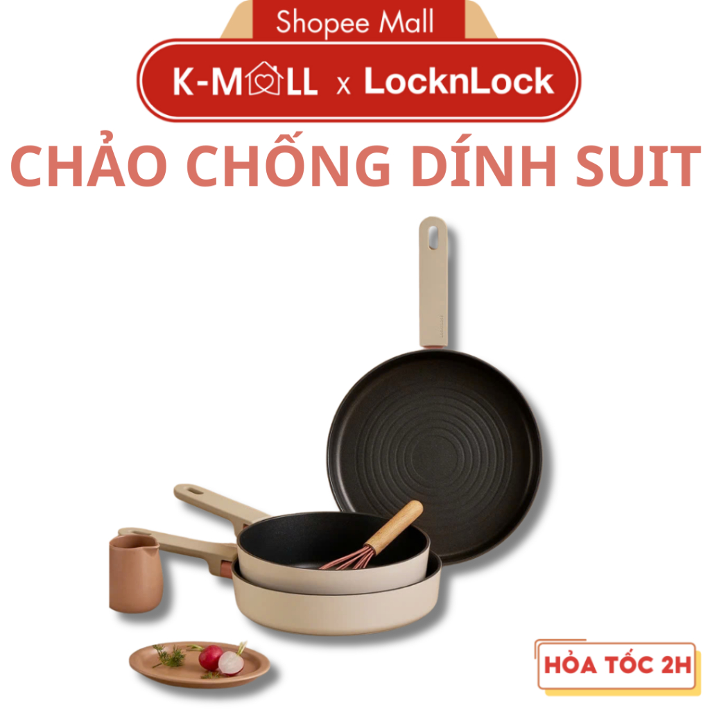 Chảo Chống Dính Suit Bric LocknLock Pot Fry Pan Xài được Bếp Từ, Tay Cầm Cách Nhiệt K-MALL