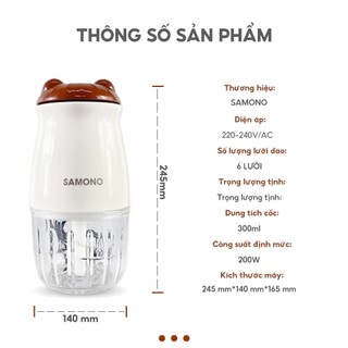 (Dao 6 cánh) Máy xay thực phẩm mini đa năng Samono SW-MC200, dung tích 300ml, công suất 200W - BH12T