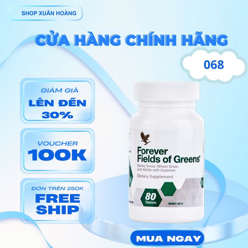 Viên Rau Xanh 068Flp Lô Hội. Forever Fields of Green – Bổ Sung Chất Xơ, Thanh Lọc Cơ Thể – 80 Viên