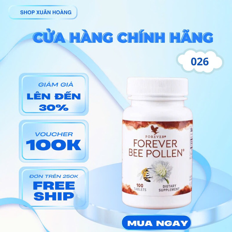 Viên phấn ong #026Flp Lô Hội. Forever Bee Pollen. Hỗ trợ nội tiết, tăng đề kháng. Lọ 100 viên