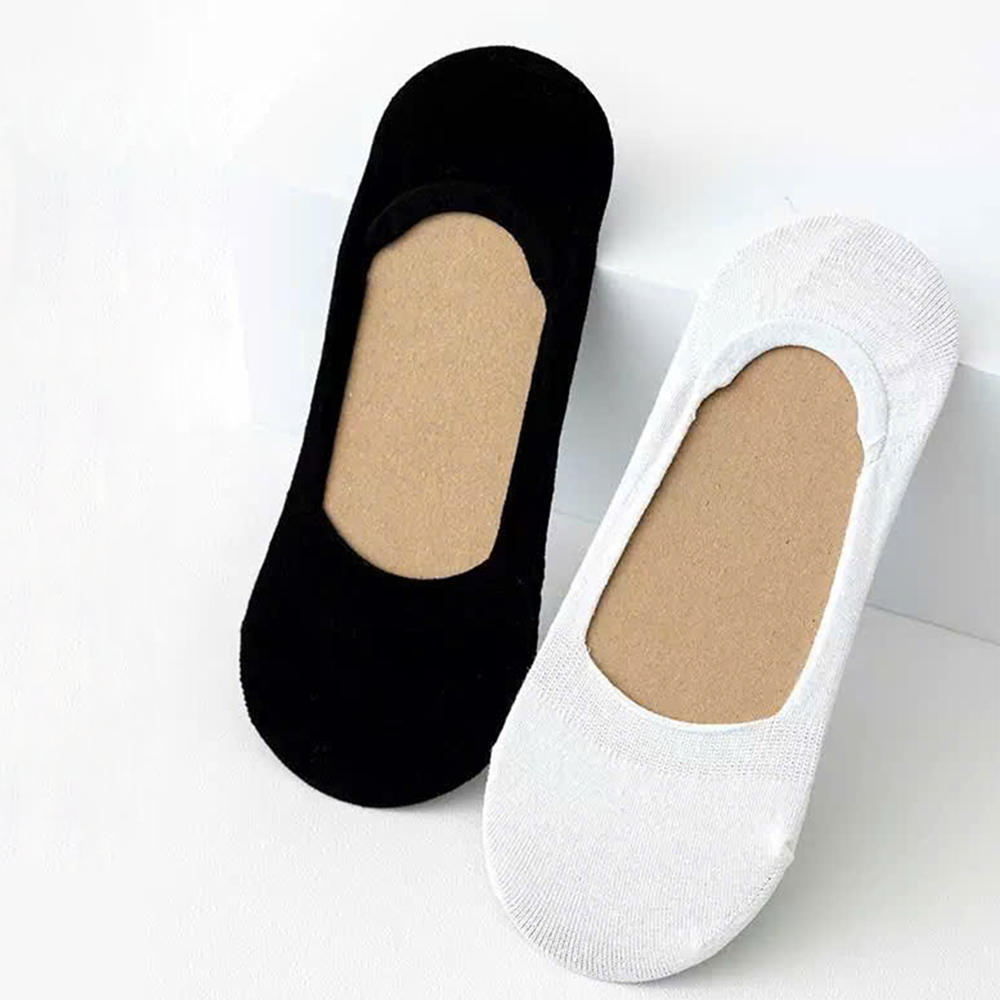 Tất vớ lười nam nữ trắng đen có cao su chống tụt, set 5 đôi chất liệu cotton thoáng khí - Ekiu Shop