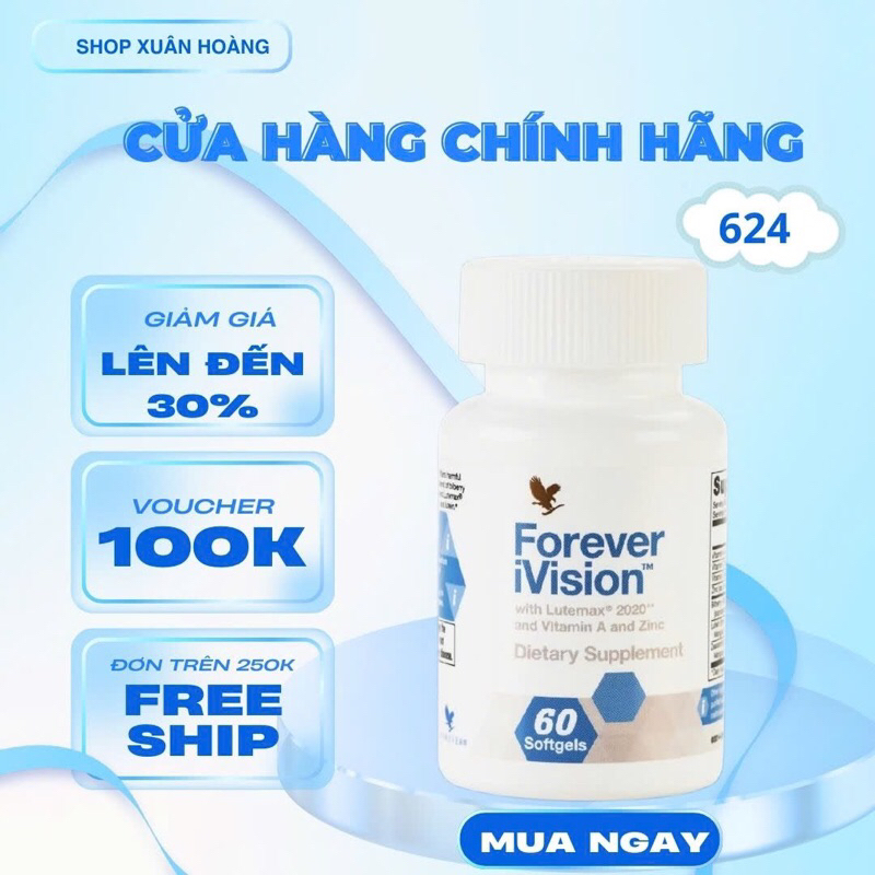 Viên Uống Bổ Mắt #624Flp Lô Hội. Forever iVision. Hỗ Trợ Thị Lực Khỏe Mạnh, Bảo Vệ Mắt. 60 Viên