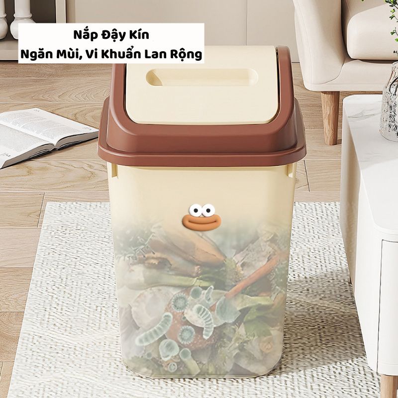 Thùng Rác Nắp Lật Kèm Sticker ENODA HOME, Thùng Đựng Rác Chữ Nhật Có Nắp TR031