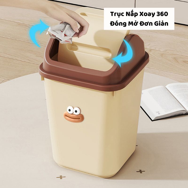 Thùng Rác Nắp Lật Kèm Sticker ENODA HOME, Thùng Đựng Rác Chữ Nhật Có Nắp TR031