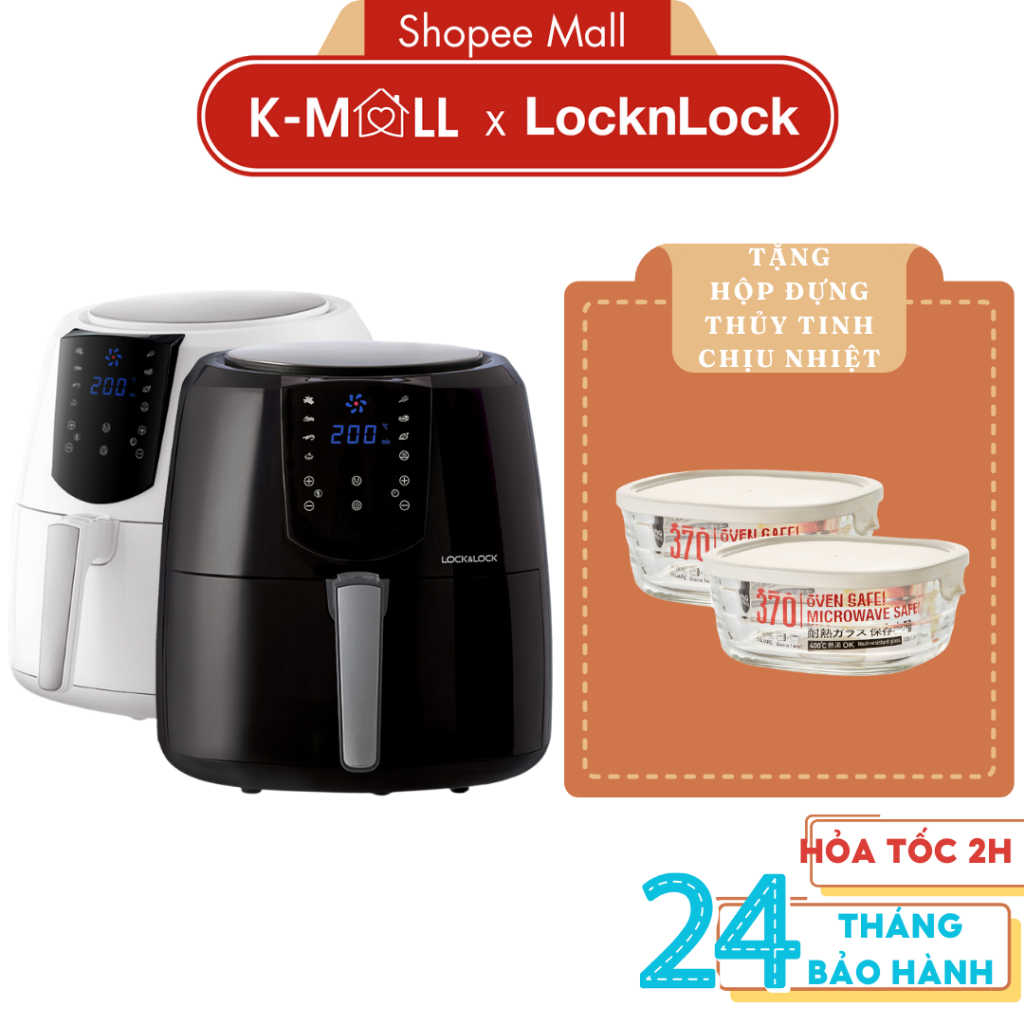 Nồi chiên không dầu LocknLock điện tử dung tích 5.2L EJF357 , tặng kèm chảo nướng 1.7L - K-MALL