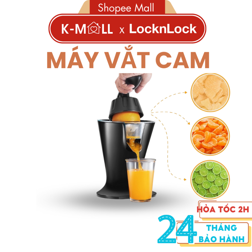 Máy vắt cam LocknLock  EJJ256BLK màu đen, 85W cần gạt đòn bẩy, tay cầm mềm, dễ sử dụng - K-MALL