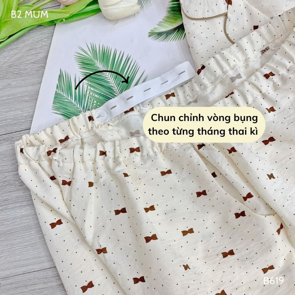 Bộ bầu mặc nhà và sau sinh đũi cao cấp mềm nhẹ mát áo có khóa dọc bé ti và quần chun chỉnh bụng B619 thiết kế by B2MUM