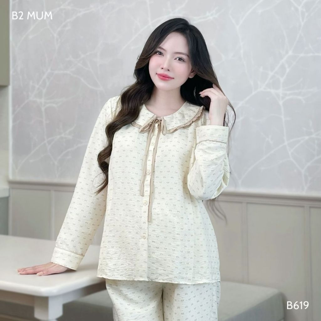 Bộ bầu mặc nhà và sau sinh đũi cao cấp mềm nhẹ mát áo có khóa dọc bé ti và quần chun chỉnh bụng B619 thiết kế by B2MUM